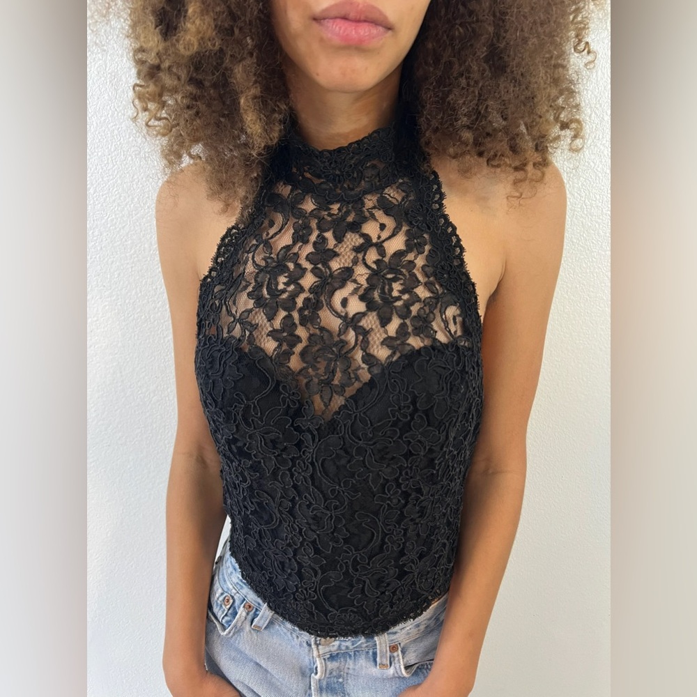 Elegant Black Lace Halter Top